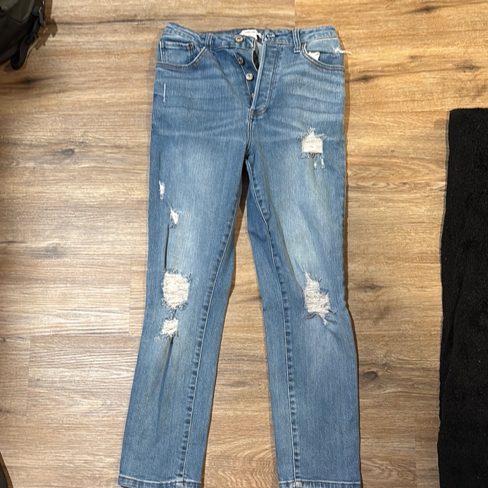 Blue Ankle Cropped Distressed Jeans - Picture 1 of 5